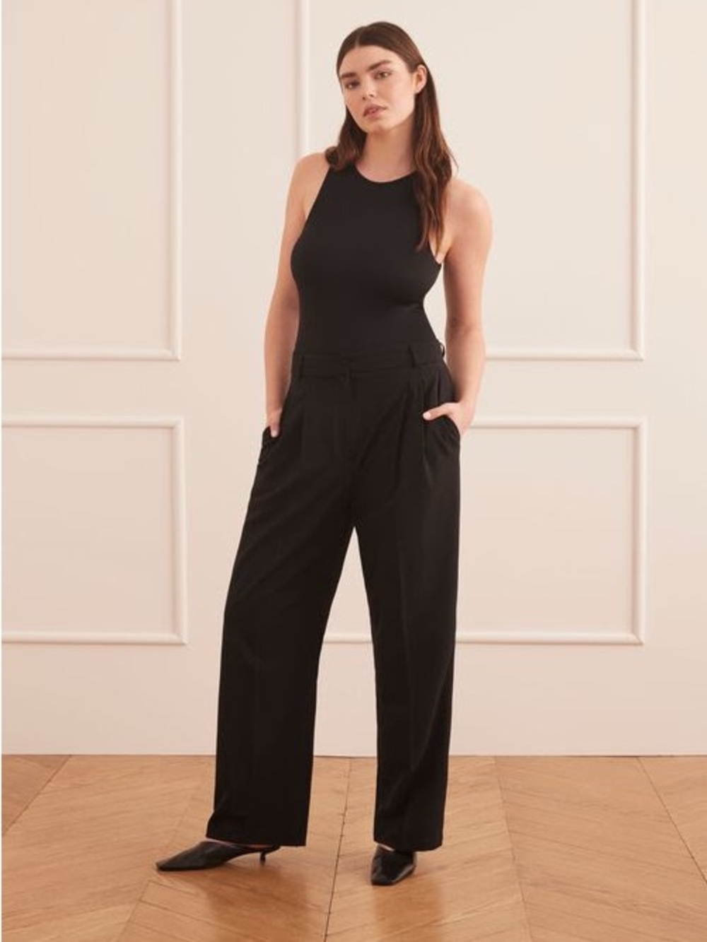 Dynamite Black High-Rise Wide-Leg Trousers